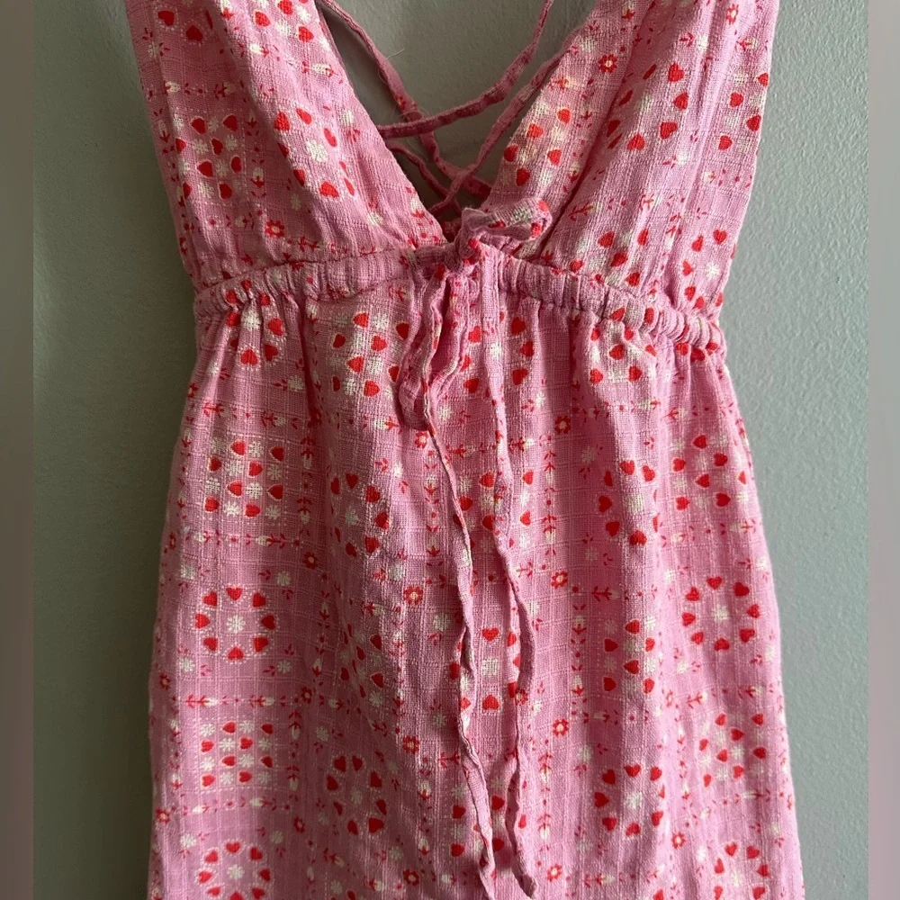 Urban Outfitters Pink Eyelet Ruffle Tie-Waist Mini Dress - Picture 6 of 14